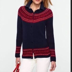 Talbots Navy and Red Patterned Cardigan, Sz M
